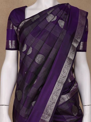 Purple Floral and Checks woven Silk Saree - Diadem