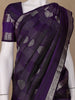 Purple Floral and Checks woven Silk Saree - Diadem