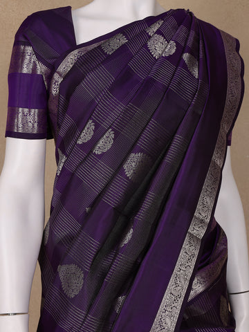 Purple Floral and Checks woven Silk Saree - Diadem
