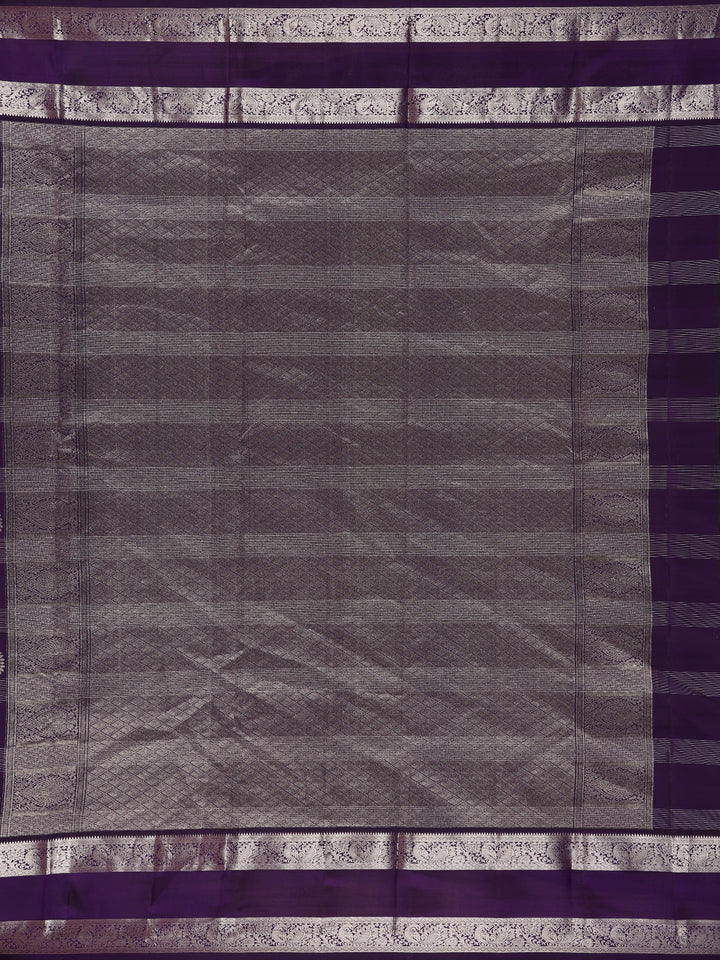 Purple Floral and Checks woven Silk Saree - Diadem