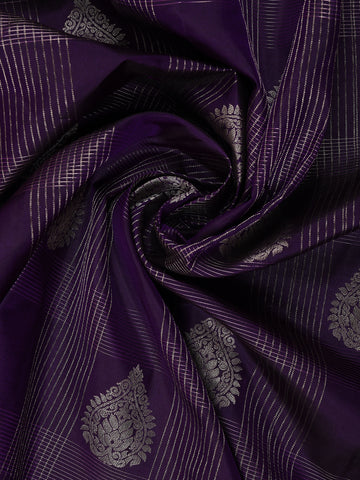 Purple Floral and Checks woven Silk Saree - Diadem