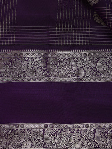 Purple Floral and Checks woven Silk Saree - Diadem