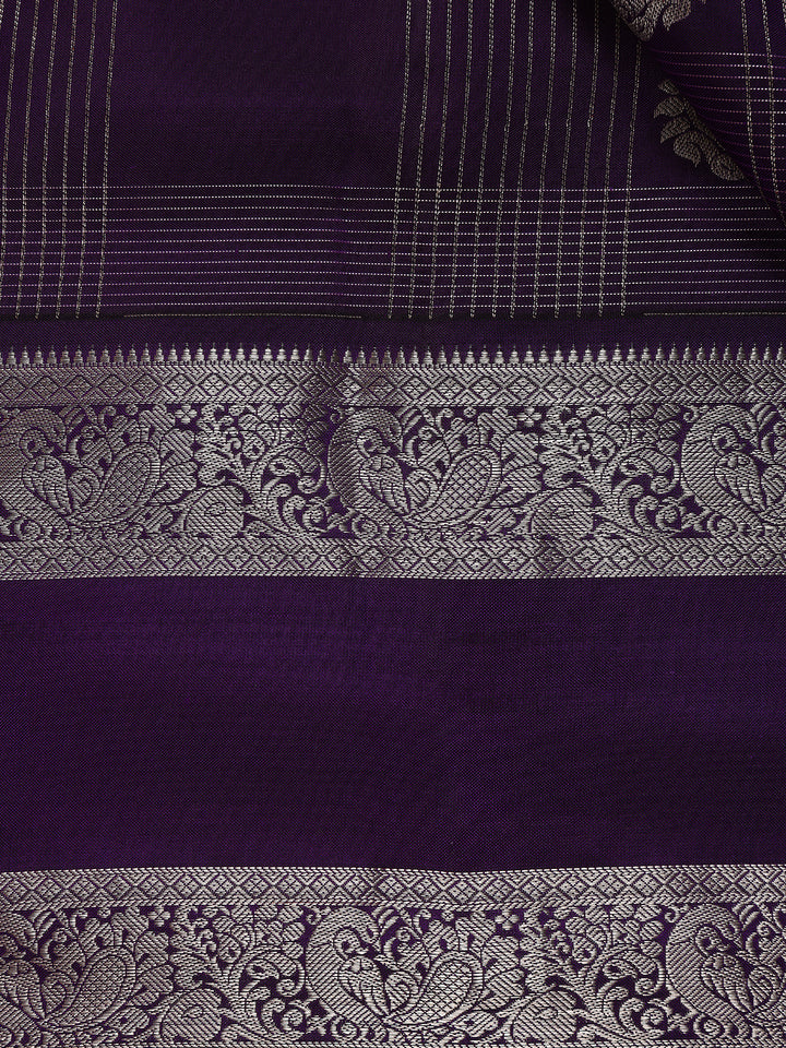 Purple Floral and Checks woven Silk Saree - Diadem