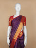 Purple Floral and Stripes Woven Pure Kanchipuram Silk Saree - Diadem