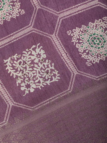 Purple Floral hexagonal Printed Cotton Saree - Diadem