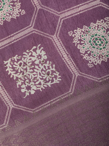 Purple Floral hexagonal Printed Cotton Saree - Diadem