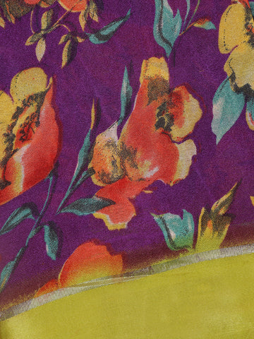 Purple Floral Prints Fancy Georgette Saree - Diadem