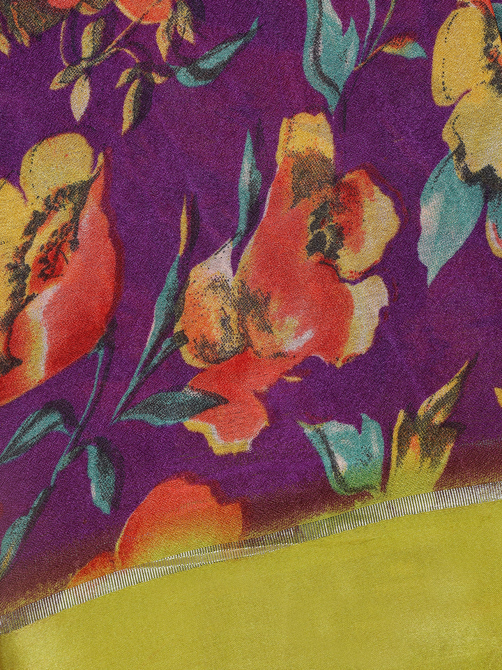 Purple Floral Prints Fancy Georgette Saree - Diadem