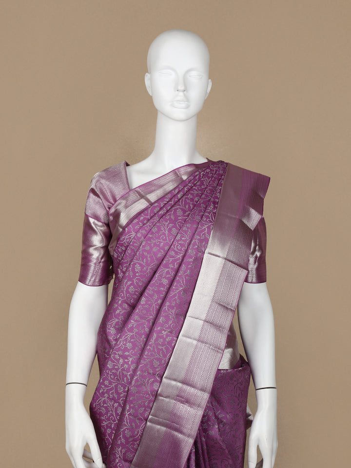 Purple Floral Woven Pure Kanchipuram Silk Saree - Diadem