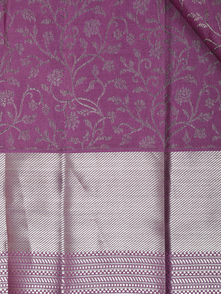 Purple Floral Woven Pure Kanchipuram Silk Saree - Diadem