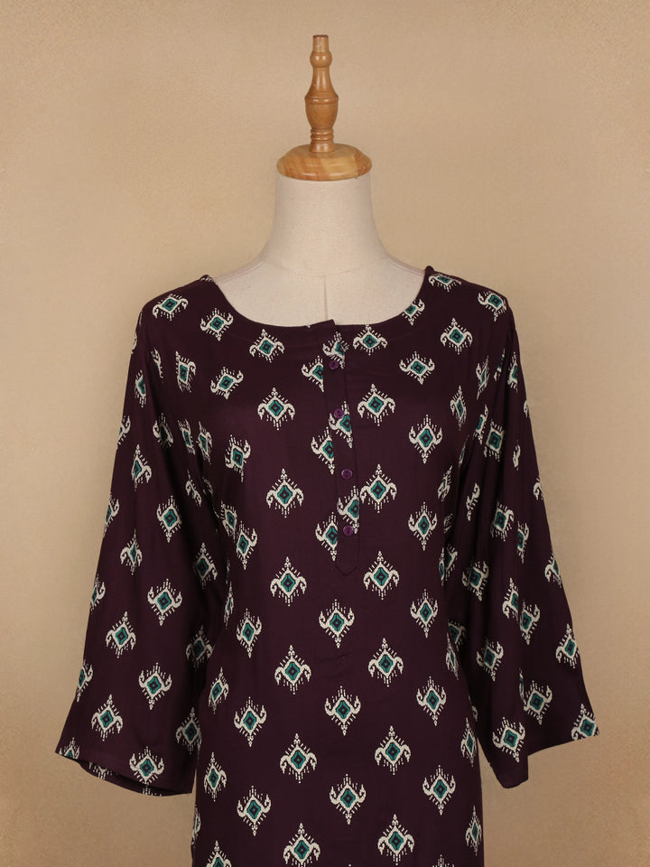 Purple Floral Design Cotton Kurti - Diadem