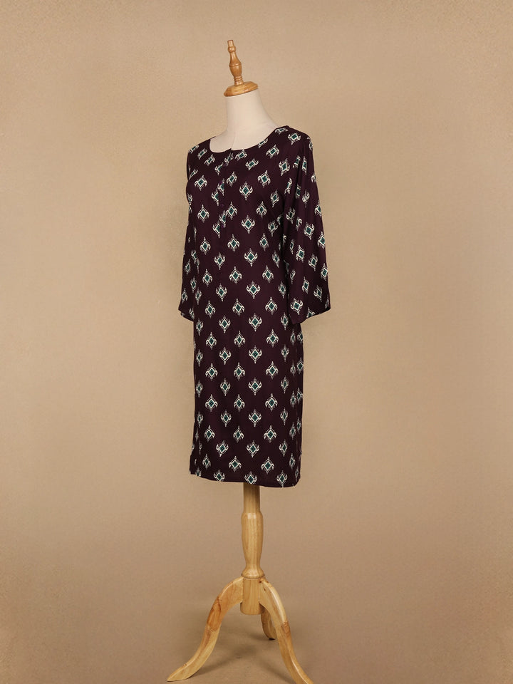 Purple Floral Design Cotton Kurti - Diadem