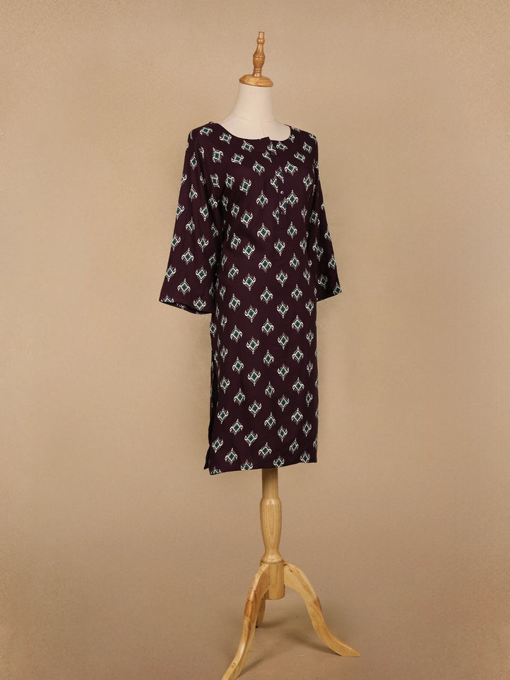 Purple Floral Design Cotton Kurti - Diadem