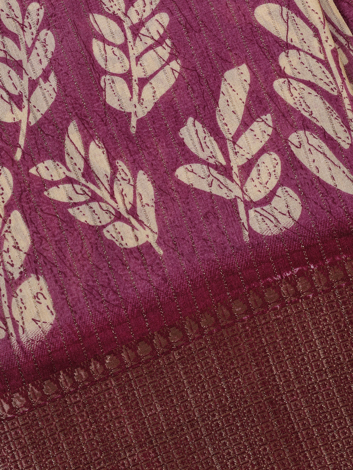 Purple Leaf Printed Fancy Cotton Saree - Diadem