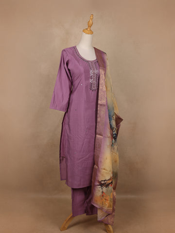 Purple Mirror Worked Cotton Salwar Suit - Diadem