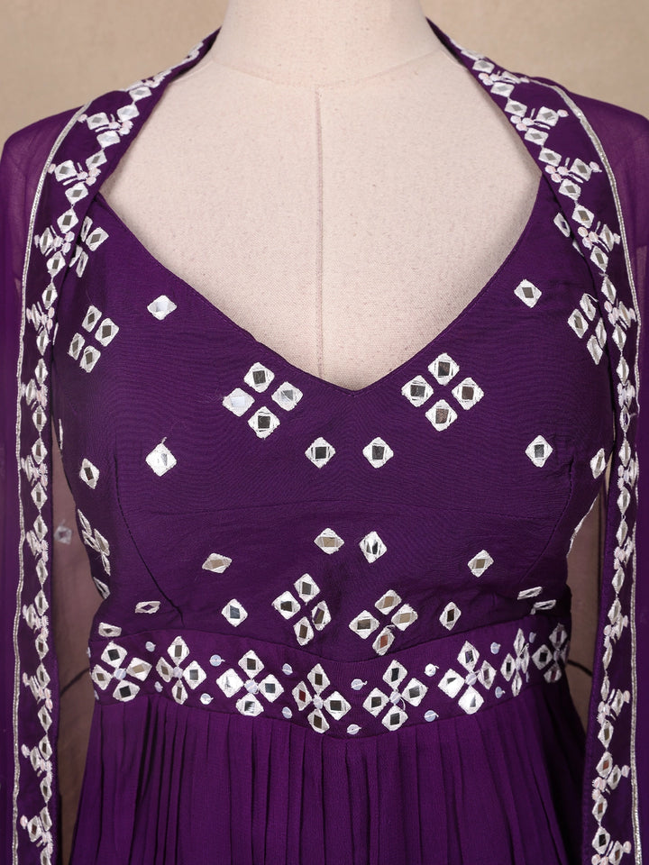 Purple Mirror Worked Georgette Salwar Suit - Diadem