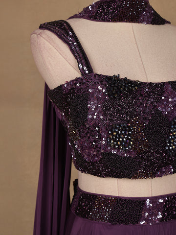 Purple Sequins Embroidered Satin Lehenga - Diadem