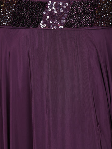 Purple Sequins Embroidered Satin Lehenga - Diadem