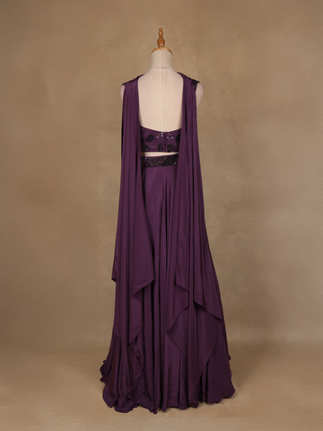 Purple Sequins Embroidered Satin Lehenga - Diadem