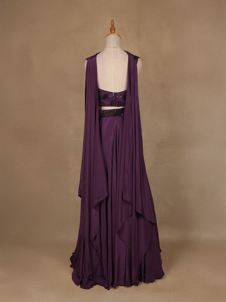 Purple Sequins Embroidered Satin Lehenga - Diadem