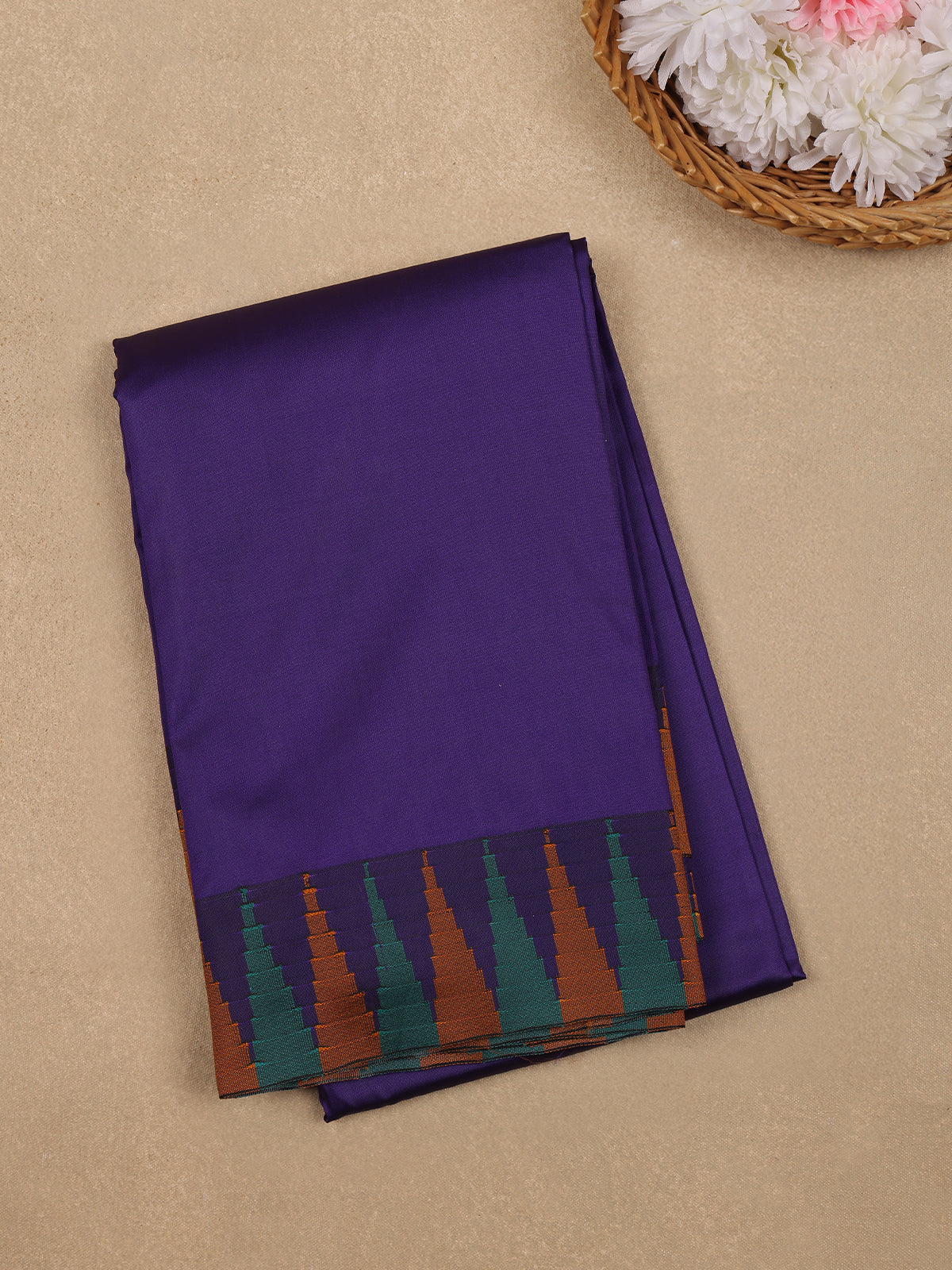 Purple Soft Silk Saree with Temple Ikat Border - Diadem