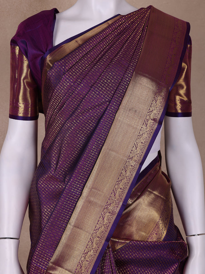 Purple Stripes Woven Pure Kanchipuram Silk Saree - Diadem