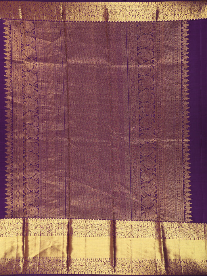 Purple Stripes and Floral Woven Pure Kanchipuram Silk Saree - Diadem
