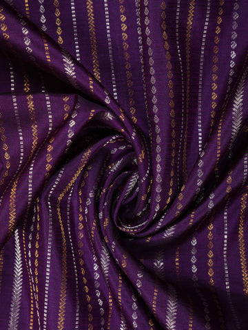 Purple Stripes and Floral Woven Pure Kanchipuram Silk Saree - Diadem