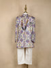 Purple and Beige Floral Design Printed Kids Semi Silk Sherwani