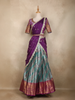 Purple and Teal Green Floral Embroidered Silk Lehenga with Draped Dupatta