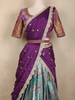 Purple and Teal Green Floral Embroidered Silk Lehenga with Draped Dupatta