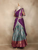Purple and Teal Green Floral Embroidered Silk Lehenga with Draped Dupatta