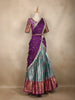 Purple and Teal Green Floral Embroidered Silk Lehenga with Draped Dupatta