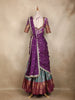 Purple and Teal Green Floral Embroidered Silk Lehenga with Draped Dupatta