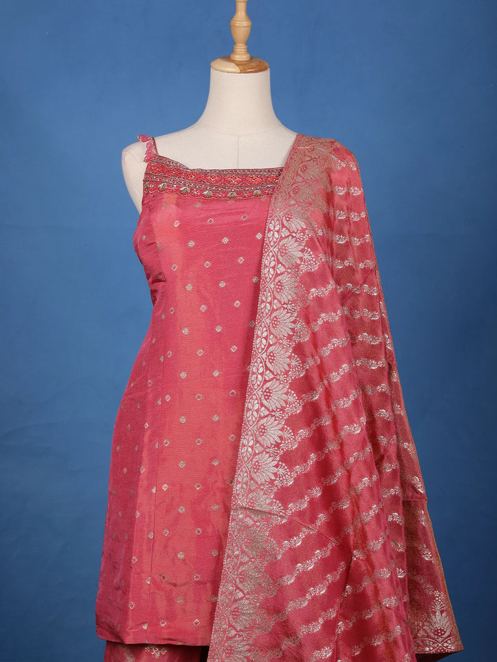 Queen Pink Dotted Design Silk Palazzo Suit - Diadem
