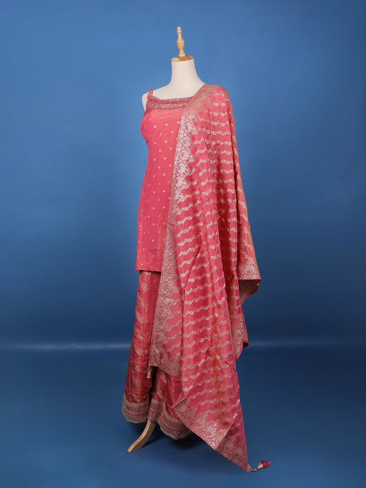 Queen Pink Dotted Design Silk Palazzo Suit - Diadem