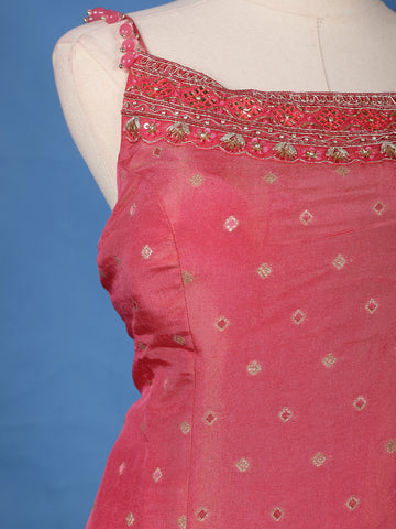Queen Pink Dotted Design Silk Palazzo Suit - Diadem