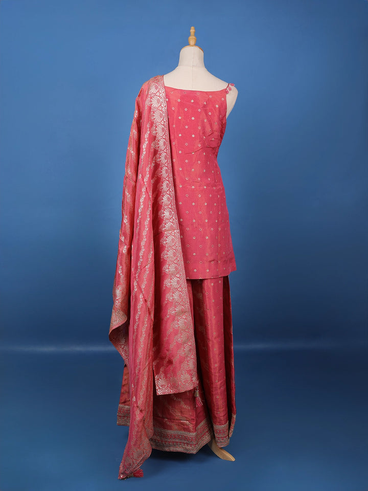 Queen Pink Dotted Design Silk Palazzo Suit - Diadem