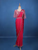Queen Pink Floral Beads Embroidered Satin Ready To Wear Saree - Diadem