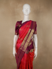 Queen Pink Floral Checked Zari Woven Design Pure Kanchipuram Silk Saree with Contrast Peacock Zari Border