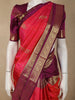 Queen Pink Floral Checked Zari Woven Design Pure Kanchipuram Silk Saree with Contrast Peacock Zari Border