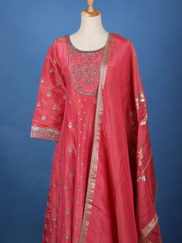 Queen Pink Floral Design Silk Palazzo Suit - Diadem