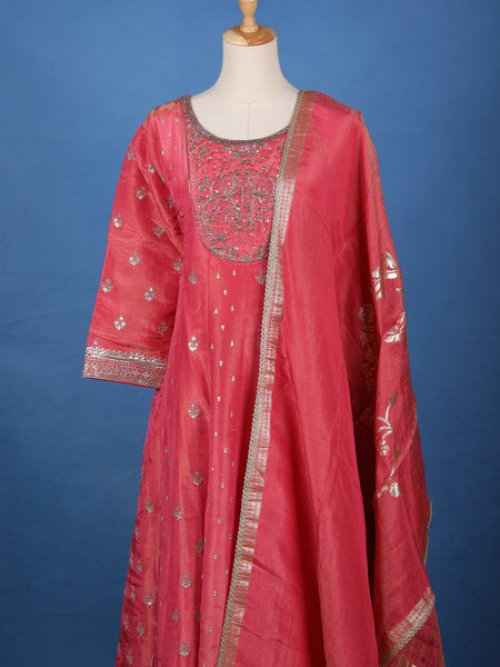 Queen Pink Floral Design Silk Palazzo Suit - Diadem
