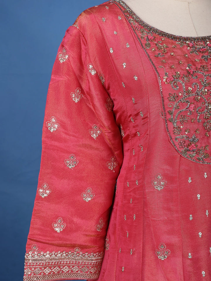Queen Pink Floral Design Silk Palazzo Suit - Diadem