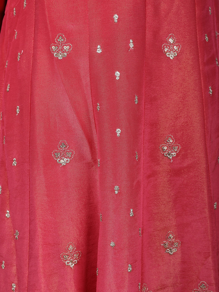 Queen Pink Floral Design Silk Palazzo Suit - Diadem