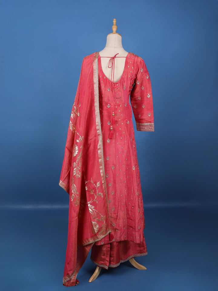 Queen Pink Floral Design Silk Palazzo Suit - Diadem