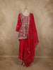 Queen Pink Floral Embroidered Design Georgette Peplum Palazzo Suit with Dupatta
