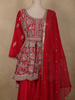 Queen Pink Floral Embroidered Design Georgette Peplum Palazzo Suit with Dupatta