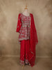 Queen Pink Floral Embroidered Design Georgette Peplum Palazzo Suit with Dupatta
