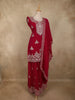 Queen Pink Floral Embroidered Design Organza Palazzo Suit with Dupatta